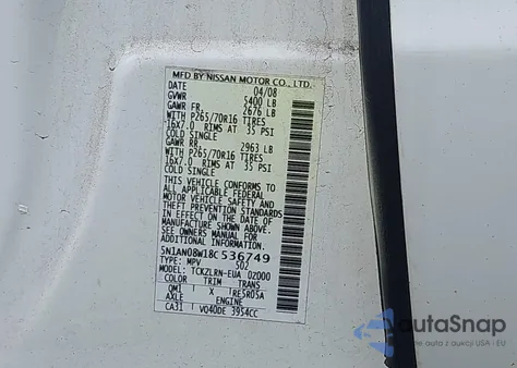 2008 Nissan Xterra S from USA, damaged, VIN 5N1AN08W18C536749